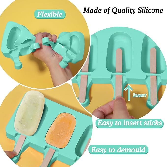 Ozera 2 Pack Silicone Popsicles Molds, Cake Pop Molds, 4 Cavities Oval - Image 5