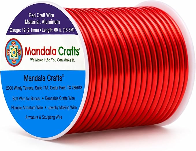 Mandala Crafts 12 Gauge Red Anodized Aluminum Craft Wire, 60 FT | Colored by MandalaCrafts