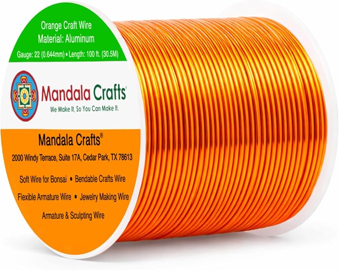 Mandala Crafts 22 Gauge Orange Anodized Aluminum Craft Wire, 100 FT | Colored by MandalaCrafts