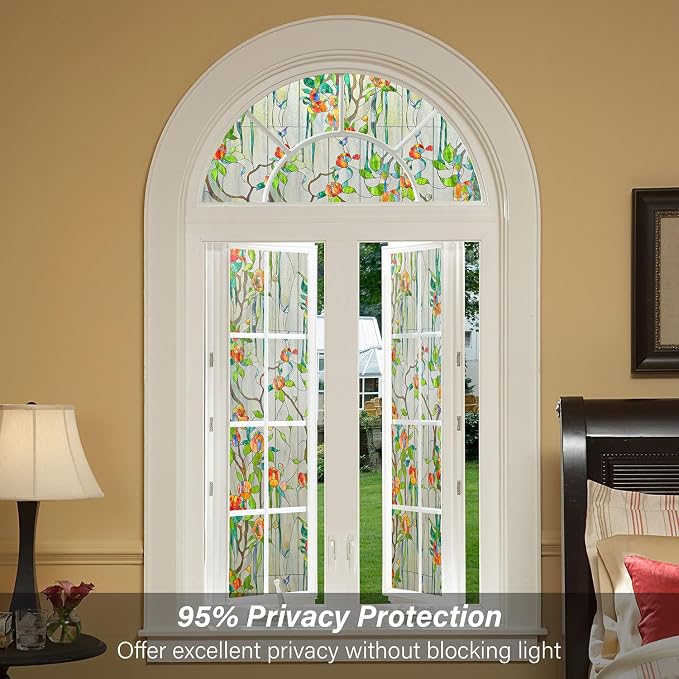 Kromapolis Window Privacy Film Stained Glass Faux 3D Rose Decorative UV Sun - Image 3
