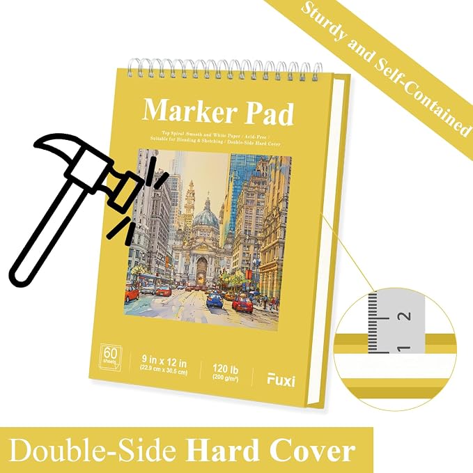 Marker Paper Sketchbook 9"X12", 120lb/200gsm Thick Marker Paper, 60 Sheets - Image 5