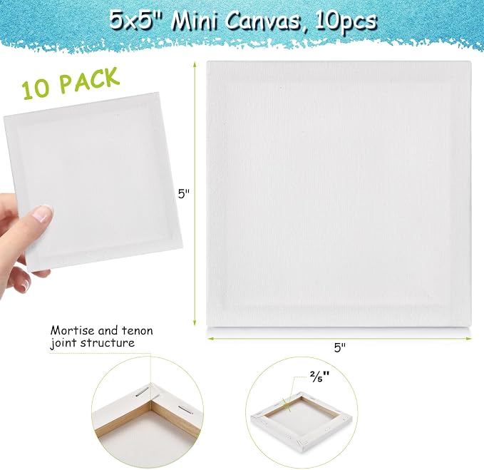10PCS Mini Canvases for Painting – 5 x 5 in Bulk Small Square Stretched Canvases - Image 2