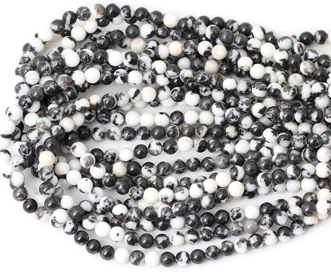 60PCS 6mm Natural Black White Zebra Jasper Gemstone Round Loose Beads Crystal - Image 3