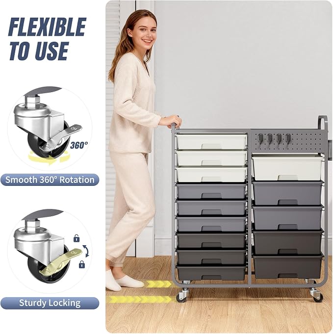 Rolling Storage Cart with Drawers, Storage Organizer Cart with Wheels and - Image 5