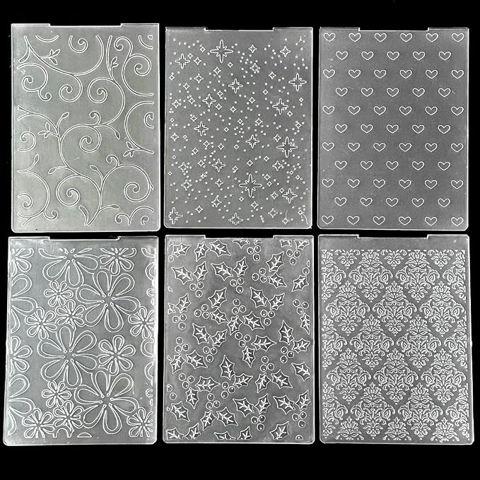 6 Pcs Plastic Embossing Folder Template Love Stars and Flowers Texture A6 Size by Unknown