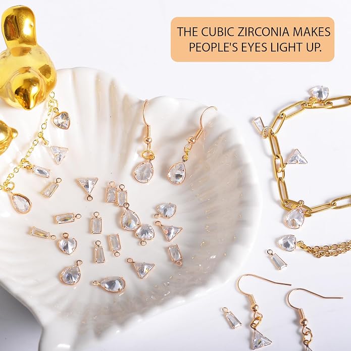 stino Tiny Crystal Clear Cubic Zirconia Charms Set, 40 Pieces | Mixed Shapes - Image 4