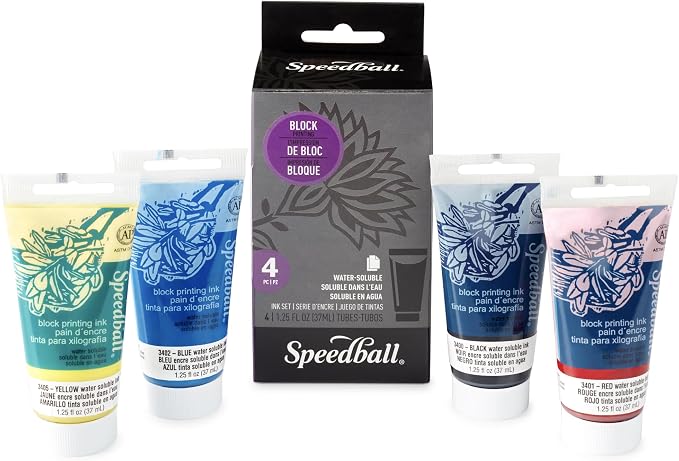 Speedball Water-Soluble Block Printing Ink Set – 4 Bold Colors by SpeedballArt