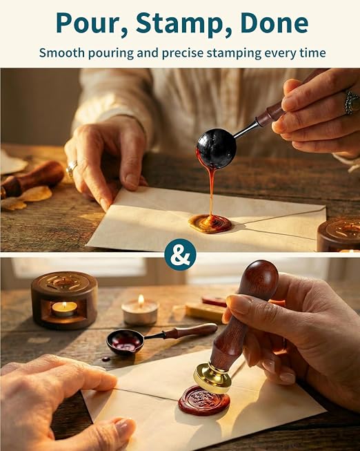 Wax Seal Stamp Kit for Beginners: Wax Sealing Tool Set 3 Brass Stamp Heads - Image 8