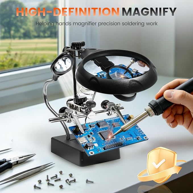 Soldering Helping Hands with LED Light and Magnifier | 2 Alligator Clips - Image 9