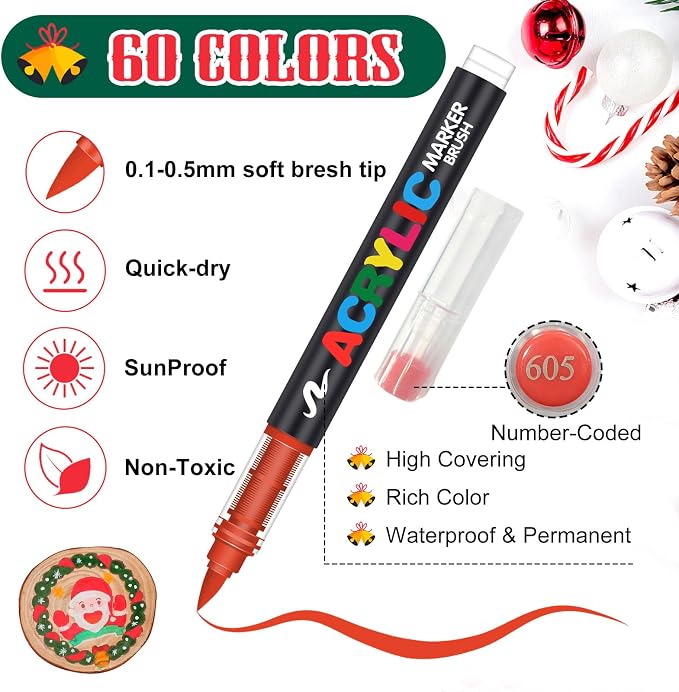 Amamao Acrylic Paint Markers, Soft Brush Tip Pens and Markers, Acrylic Paint - Image 5