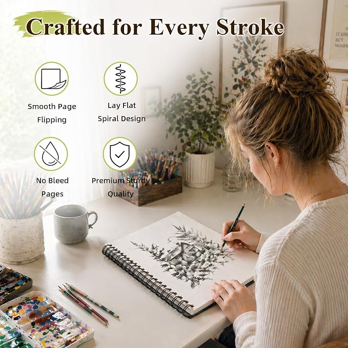 Conda 8.5"x11" Hardbound Sketch Book, 80-Sheets 90gsm Double-Sided Hardcover - Image 4