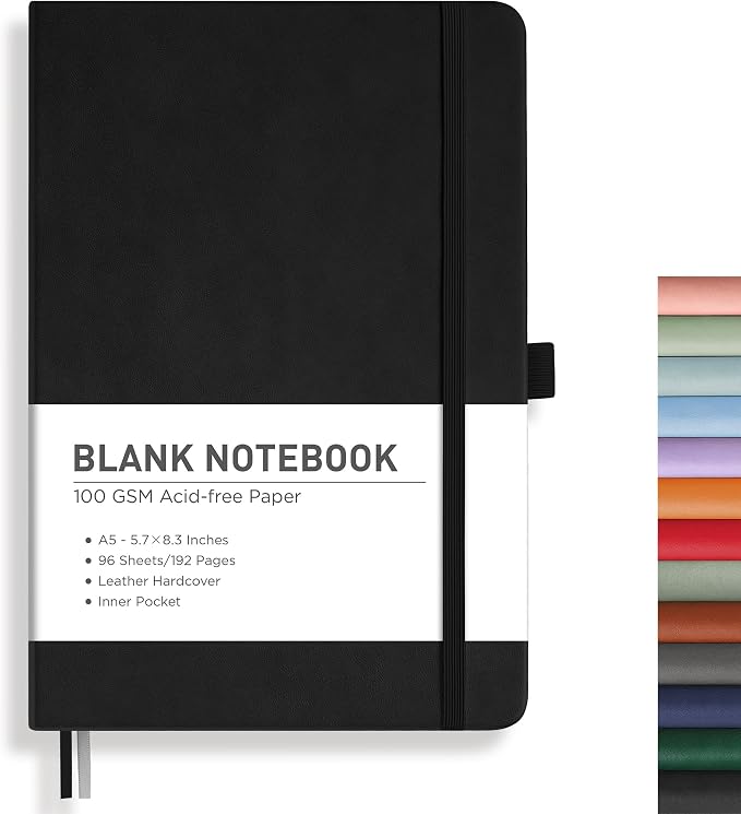RETTACY Blank Journal Notebook, 192 Pages, A5 Medium Size | Leather Hardcover by RETTACY