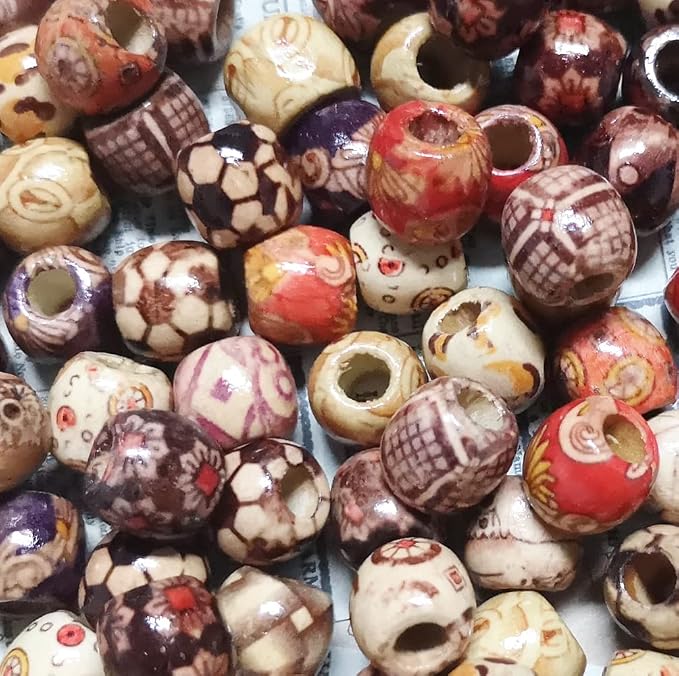 200pcs Mixed Painted Barrel Wood Spacer Beads, BetterJonny 17x16mm Round - Image 3