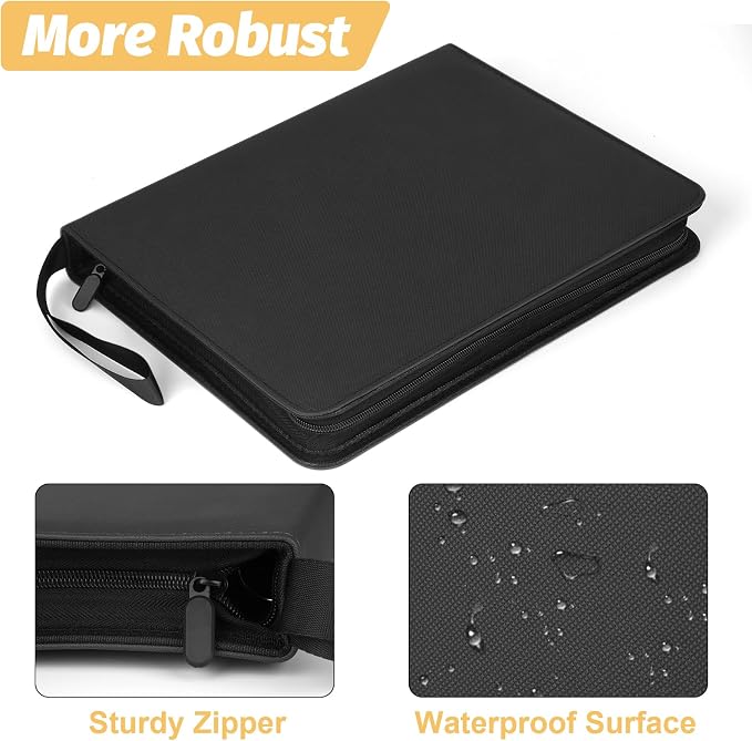 GERMUN 3 Ring 9 Pocket Zipper Card Binder, 720 Double Sided Standard PU Trading - Image 6