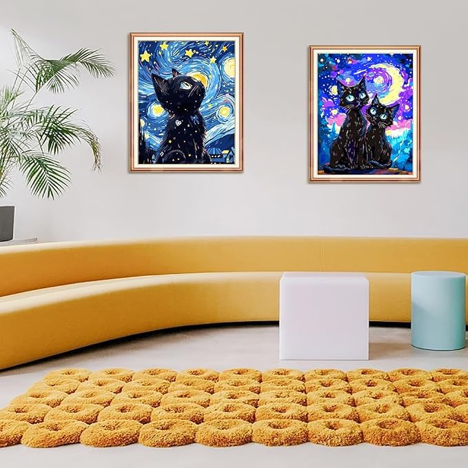 Yunnuo Paint by Numbers Kit for Adults Beginners Cat, Starry Night Black Cat - Image 4