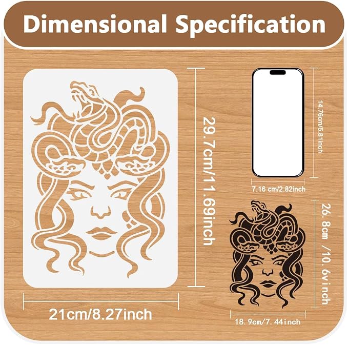 Medusa Stencil Templates 11.69 x 8.27 Inch Plastic Reusable Succubus Art Craft - Image 2