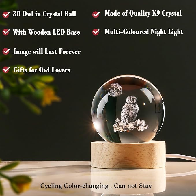 IFOLAINA 3D Owl Crystal Ball 60mm Owl Gifts - Image 3