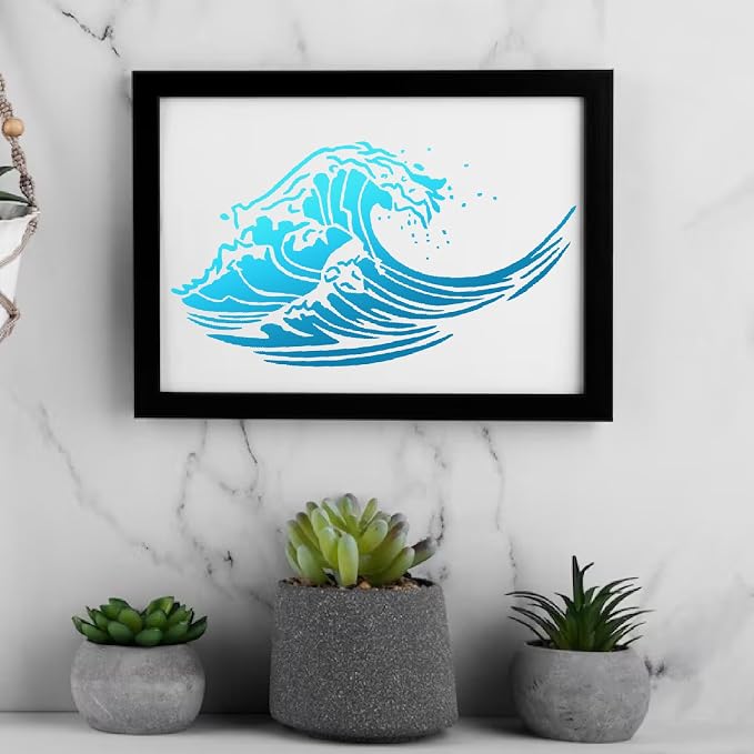 yhslmh Beach Wave Stencils for Painting on Wood Reusable Canvas Nautical - Image 7
