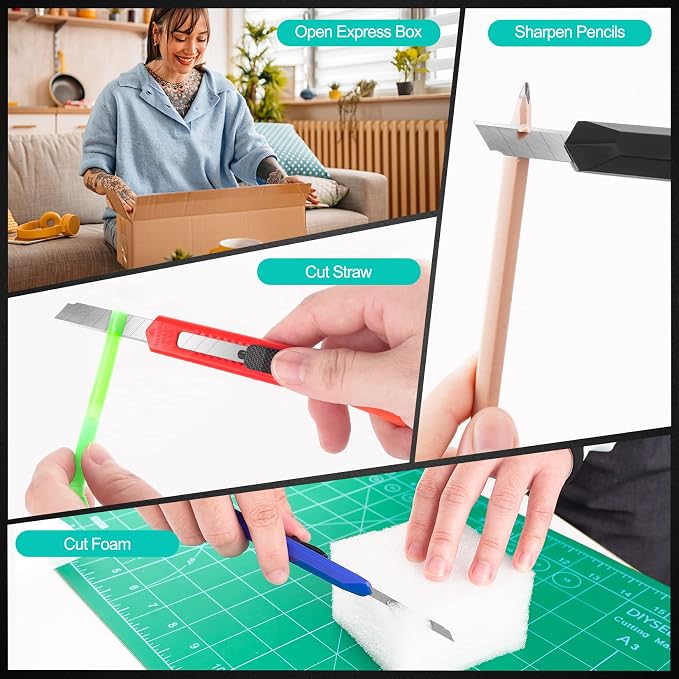 24 Pack Box Cutters, 9mm Razor Knife, Push-Sliding Button, Box Cutter - Image 3