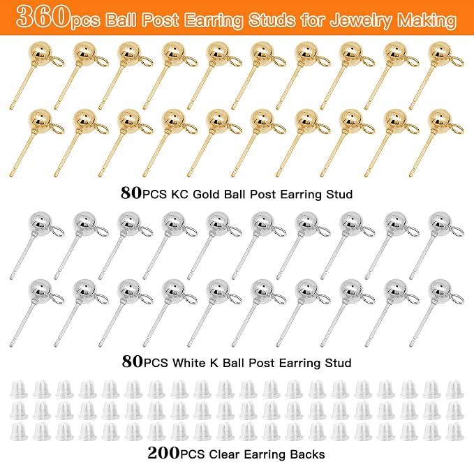 160Pcs Ball Studs for Jewelry Making, Hypoallergenic Ball Earring Studs Round - Image 2