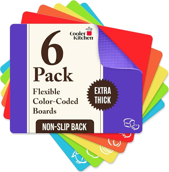 Extra Thick Flexible Plastic Cutting Board Mats, BPA Free, Non-Slip Waffle Back by CoolerKitchen