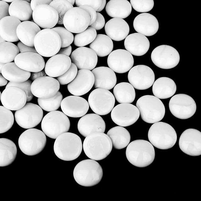 CYS EXCEL White Glass Gemstone Beads Vase Fillers Flat Marble Beads Multiple by CYSEXCEL%C2%AE