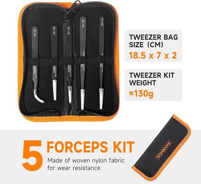 TOWOT Precision Tweezers, Anti-static Stainless Steel Pointed Tweezers - Image 3