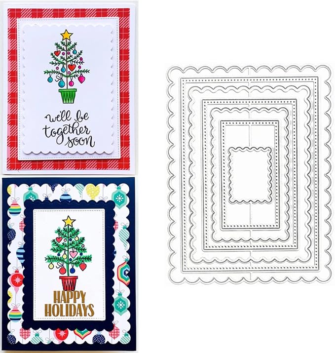 hinana 7pcs/Set Rectangle Frame Metal Die Cuts, Scallops Stitched Nesting Tag by hinana