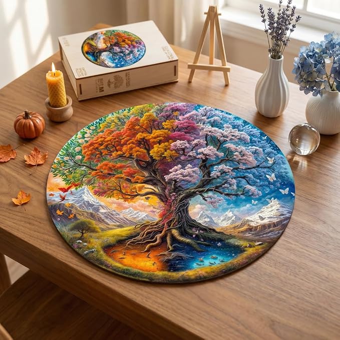 300 Pieces Wooden Puzzles Adults, Seasonal Tree of Life Wooden Puzzles - Image 8