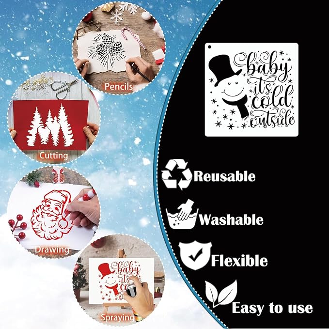 Christmas Stencil 20PCS Reusable Plastic Templates Winter Stencils Christmas - Image 2