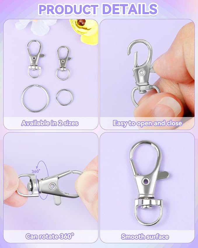 FIVEIZERO 60PCS Silver Swivel Snap Hooks and Key Rings Kit, Lobster Clasps - Image 3