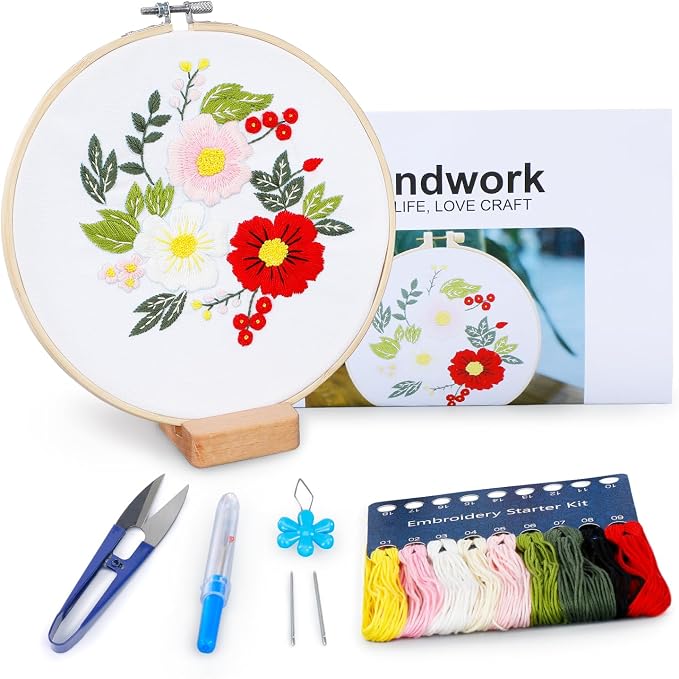 BERYA Embroidery Kit for Beginners, Flowers and Leaves Embroidery Practice Kit by BERYA