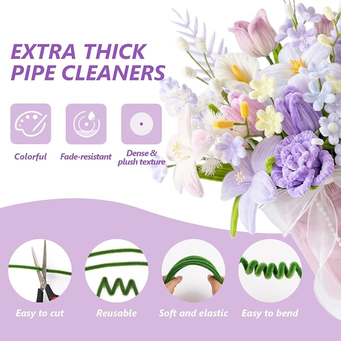 Cwczhi 3600 PCS Pipe Cleaner Flower Kit, 52 Colors Pipe Cleaners Craft | - Image 3