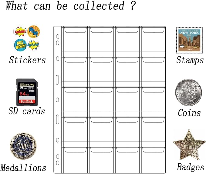 10 Sheets Coin Collection Supplies Pages, Coins Collecting Pocket Page - Image 5