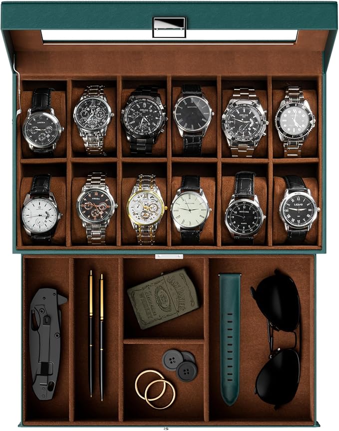 ProCase Watch Box, 12 Slot Mens Watch Case by ProCase