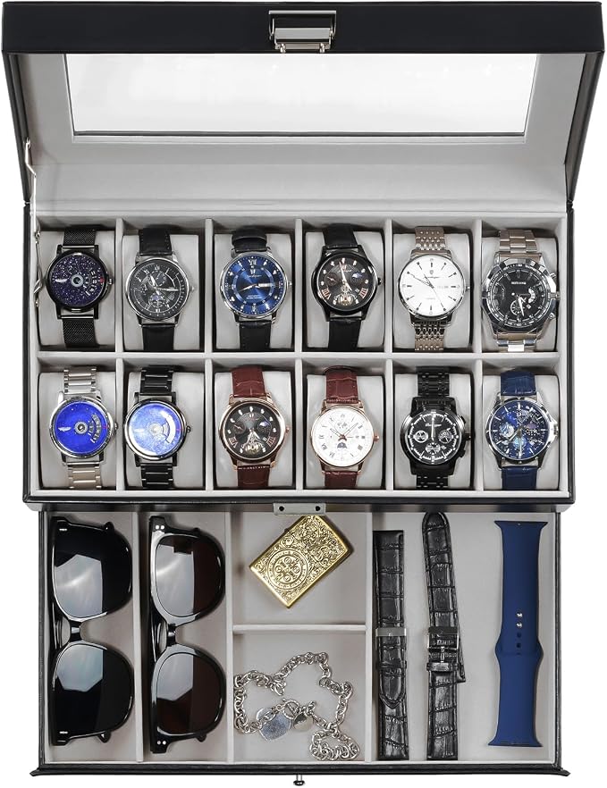 ProCase Watch Box, 12 Slot Mens Watch Case by ProCase