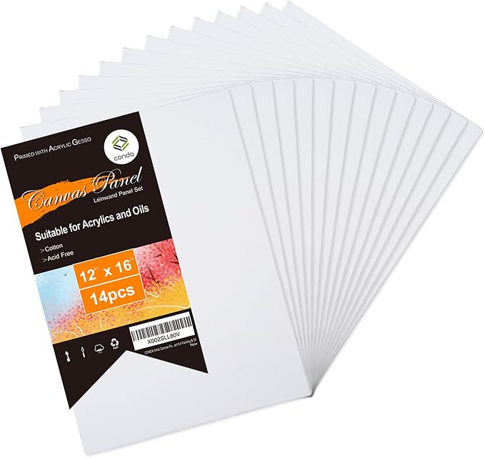 Canvas Boards 12 x 16 inch, 14 Pack, 100% Cotton Blank Canvas, Quality Acid by CONDA