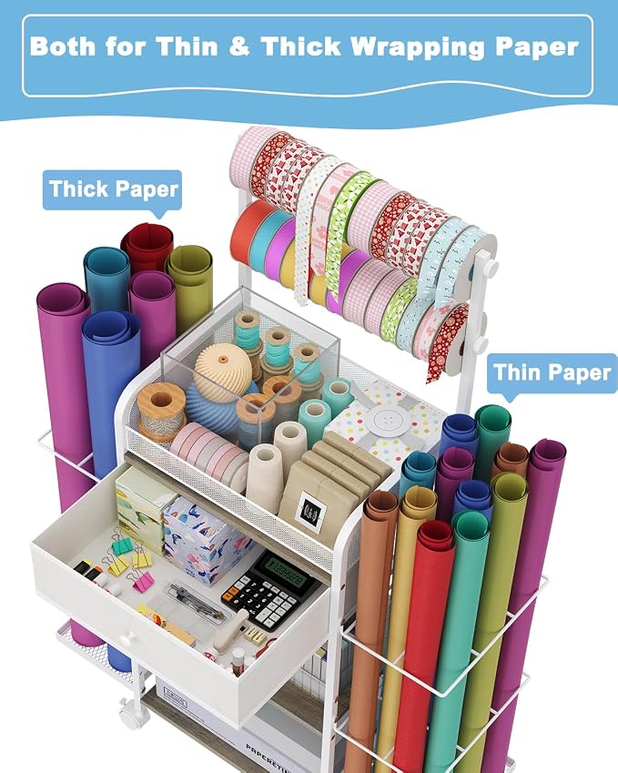 Rsaayekkt Rolling Wrapping Paper Storage Cart - Image 3