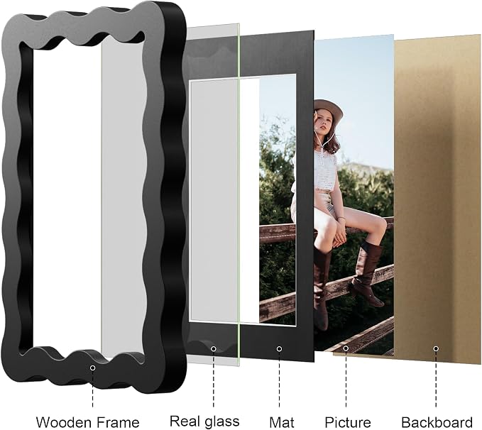 5x7 Picture Frame with Mat for 4x6, Wavy Edge Wooden Real Glass Photo Frame for - Image 6