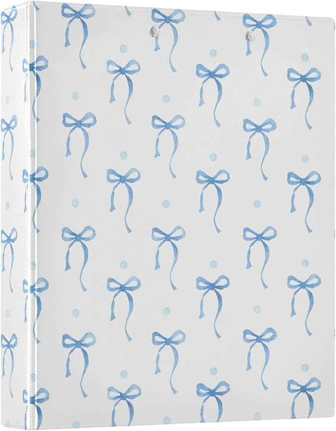 Blue Bow Round Ring Binders 1.5 Inch Ribbon Bow Knot 3 Ring Clipboard Binder by Wamika