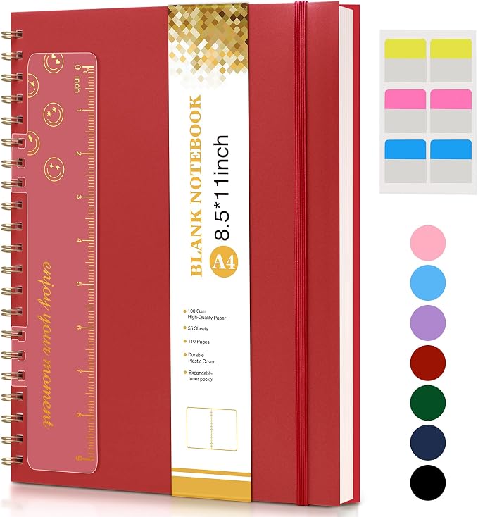 Blank Spiral Notebook Journal 8.5” x 11”, A4 Large Sketch Book by UEBZFOCS