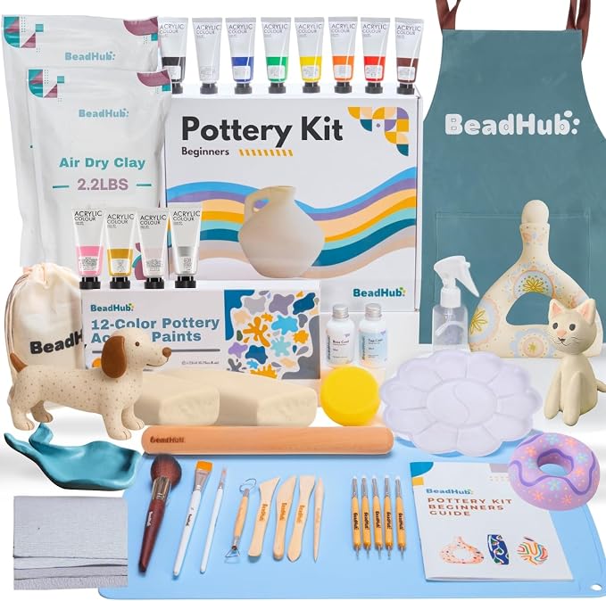 Air Dry Clay Pottery Kit for Adults Beginner, Starter Kit by BeadHub