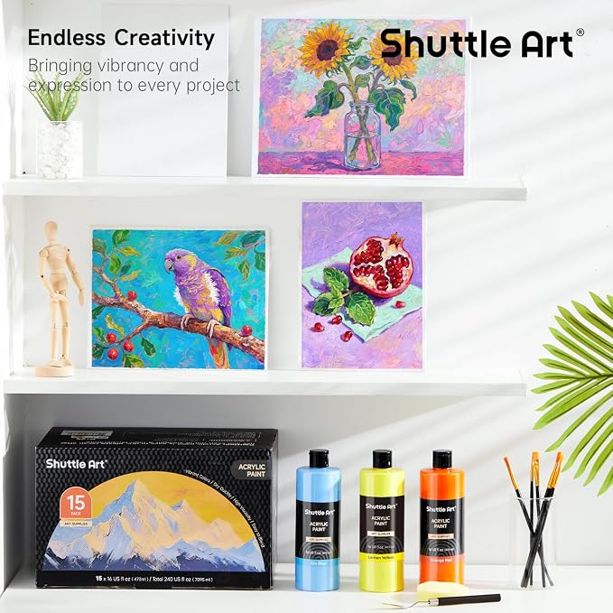 Shuttle Art Acrylic Paint, 15 Pack Acrylic Paint Large Bottle Set, 473ml/16oz - Image 7