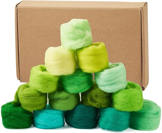 FASHEWELRY 2.6 OZ Nature Wool Roving Set Green Theme Needle Felting Wool Roving by FASHEWELRY