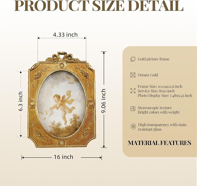 Cuspin 5x7 Picture Frame Vintage Bow Frame, Bronze Textured Resin Photo Frame - Image 5