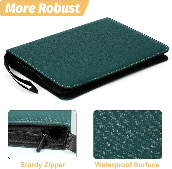 GERMUN 3 Ring 9 Pocket Zipper Card Binder, 720 Double Sided Standard PU Trading - Image 6