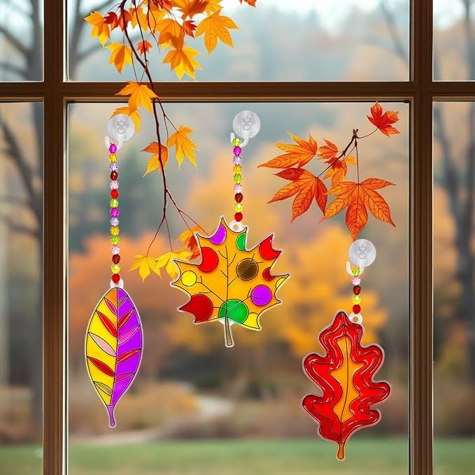 AUEKIV Suncatcher Kit 32 Sets Fall Leaf Suncatchers Window Art Paint Sun - Image 4