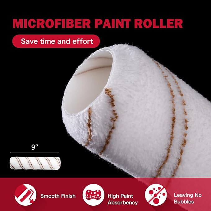 Mister Rui 20-Piece Paint Roller Kit, 9 Inch and 4 Inch Microfiber Roller Set - Image 6