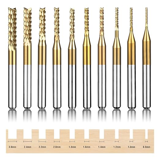Titanium Coated Engraving Milling Cutter Carbide Bits, 1/8'' Shank, 10 Pieces by YEEZUGO