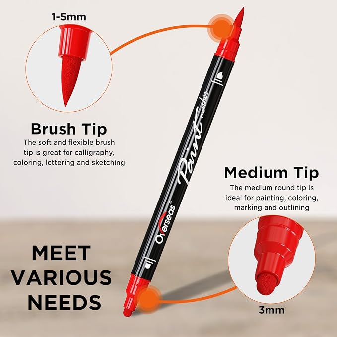Overseas 6 Yellow Acrylic Paint Markers, Dual Tip Paint Pens Acrylic Marker | - Image 3